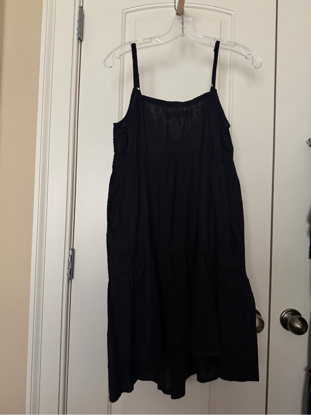 Old Navy Women Black Tiered Clip-Dot Mini Cami Swing Dress Size L